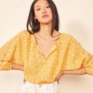 Reformation Peasant Blouse in Au Revoir Floral, Size S